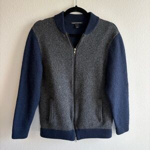Autumn Cashmere Navy and Gray Zip-Up Sweater